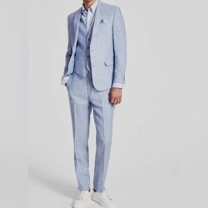 Bar III Men Blue Slim-Fit Linen Jacket Pants 2-Piece Suit 36S / 32Wx30L